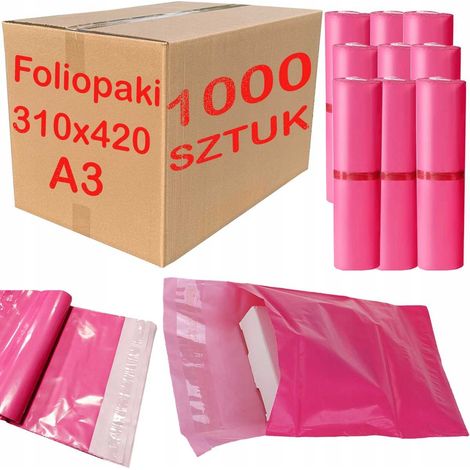 Sobres de polietileno rosas para mensajería, tamaño A3 (310x420 mm) - 1000 unidades. (1/5)