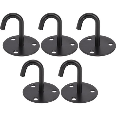 Lot de 5 supports de plafond robustes en forme de J, fixés par œillet, en acier inoxydable 304 noir épais. (1/5)