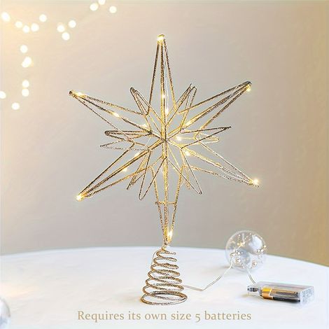 1 étoile lumineuse décorative pour sapin de Noël, étoile lumineuse à cinq branches pour décoration de fête de Noël ( (1/5)