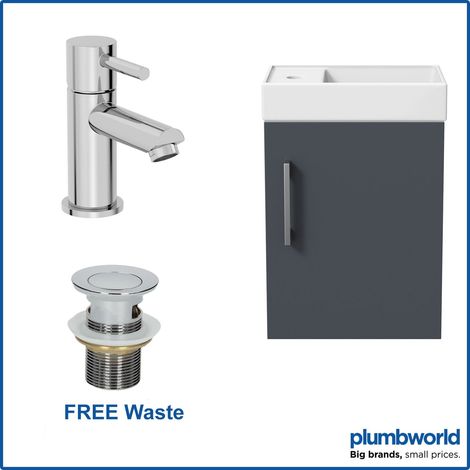 400mm Grey Gloss Wall Hung Bathroom Vanity Unit with Basin Sink Storage with Malmo Round Mixer Tap & Waste (1/5)