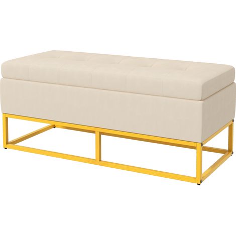 HOMCOM Panca Pouf Contenitore Rettangolare Imbottita, 110x44x49 cm, Beige