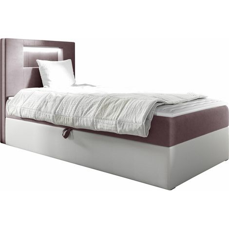 Cama continental Lucus V, Soft 017 + Fresh 9, Individuales, Continental, 90x200, Cuero ecológico, Tapiz, Somieres, 92x212x104cm, LED