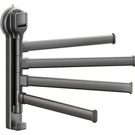 Porte-serviettes pivotant à 4 bras, fixation murale sans perçage, acier au carbone, rotation à 180°, ventouse, autoportant, gris, pour salle de bain et cuisine.-AquaForge (1/5)