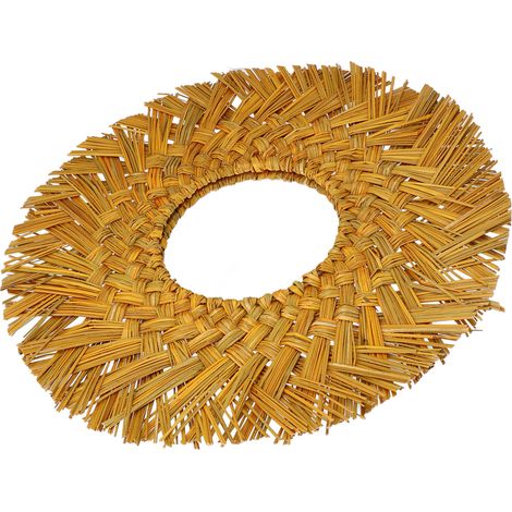 Miroir suspendu en paille tressée, décoration rétro nordique, rond, tissé à la main, jaune doré (1/5)