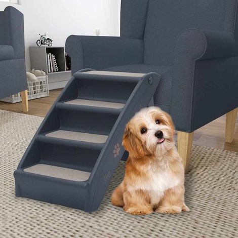 Escalier pour chien pliable 4 marches – Gris foncé, PP et feutre, antidérapant, charge max 75 kg, 62 x 40 x 50 cm (1/5)