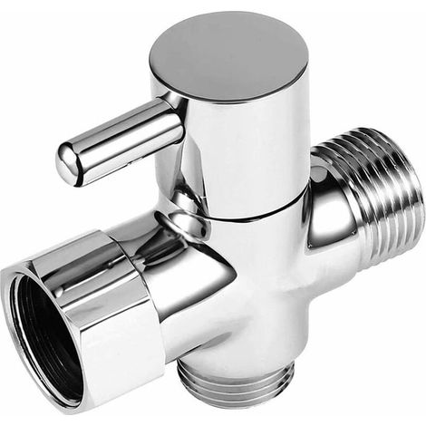 Adaptateur en T G1/2" avec vanne de dérivation Commutation du débit d'eau pour salle de bain Douche 3 voies en laiton massif chrome poli (1/4)