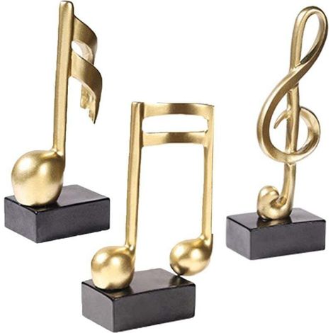 3-Piece Musical Note Ornament, Musical Sculpture Statue, Music Decor, Resin Musical Sculpture Set for Piano Gifts, Home Souvenirs, Resin Gift, Gold (1/4)