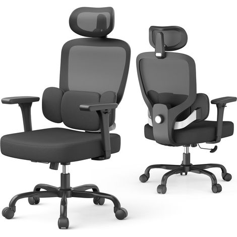 Chaise de bureau ergonomique - Dossier réglable 90-140° - Siège 50x52cm - Accoudoirs Réglables 3D - Soutien Lombaire Dynamique 3 zones - Appui-tête 2D - Base stable avec 5 roues - Charge Max 150kg