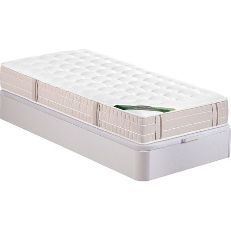 Ensemble 90 x 190 cm sommier coffre blanc + matelas ressorts ensachés 5 zones accueil mémoire de forme et coutil anti-punaises de lit ép.24 cm - VIREVO de NATUREA