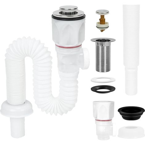 Bonde de Lavabo Siphon Lavabo Kit Syphon Lavabo Salle de Bain Siphon Evier Cuisine Evacuation Evier avec Tuyau de Vidange Rétractable et Bouchon Vidange Escamotable Extensible de 230 à 800mm (1/5)