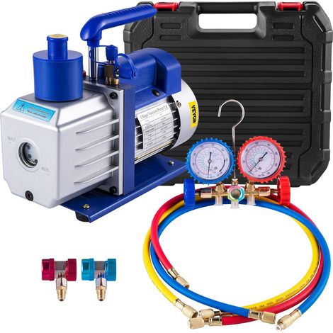 Kit de pompe à vide monobloc pour climatisation 283 L/min 4,8 CFM 246 W avec manomètre et collecteur 3 vannes. (1/5)