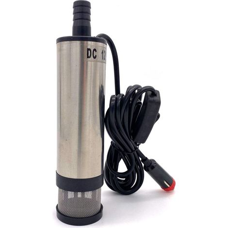 Pompe submersible 12V 51mm, pompe de transfert de carburant d'huile de voiture pour liquide diesel d'eau, pompe de véhicule d'acier inoxydable avec allume-cigare et filet de filtre détachable (1/5)