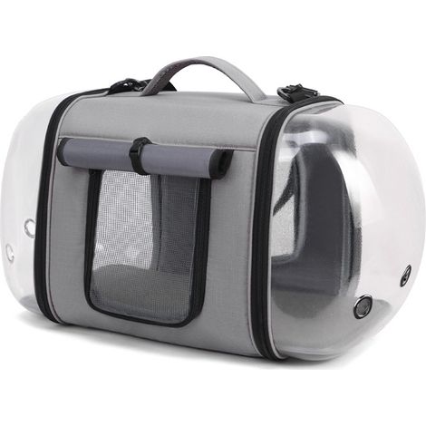Sac de transport capsule pour chat et petit chien 60×30×30 cm, structure semi‑rigide, panneaux transparents PVC, toile Oxford, sac de sortie portable bandoulière / poignée, ventilation optimale (1/4)