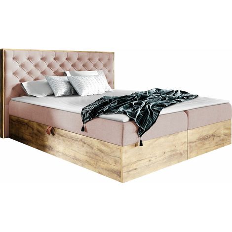 Cama continental Navis I, Roble wotan + Faro 14, Doble, Continental, 200x200, Tapiz, Somieres, 210x211x105cm (1/5)