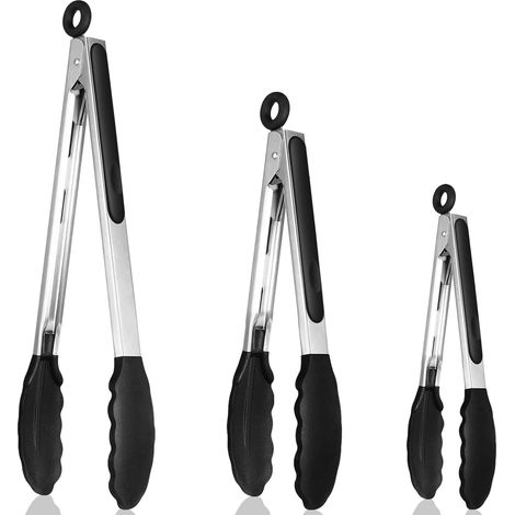3 Piece Kitchen Tongs Heat Resistant Stainless Steel (1/5)