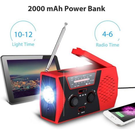 1 Radio météo,Manivelle,Solaire,Alerte SOS,LED,Batterie 2000 mAh,Camping (1/5)