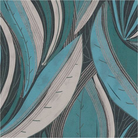Graphic wallpaper wall Profhome 786552 hot embossed non-woven wallpaper textured with floral ornaments and metallic highlights blue silver light grey black 5,33 m2 (1/5)
