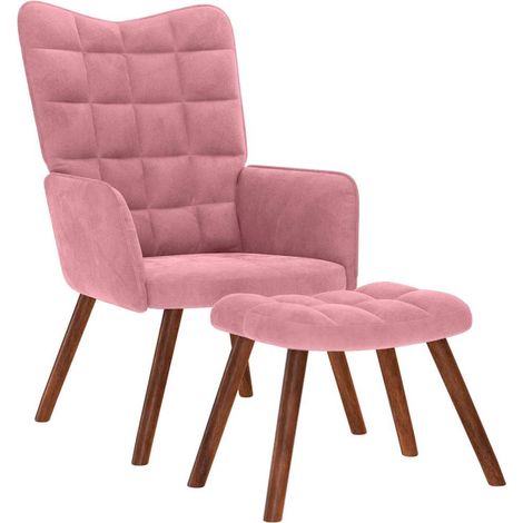 Teenpull – Relaxsessel mit Hocker Rosa Samt (1/5)