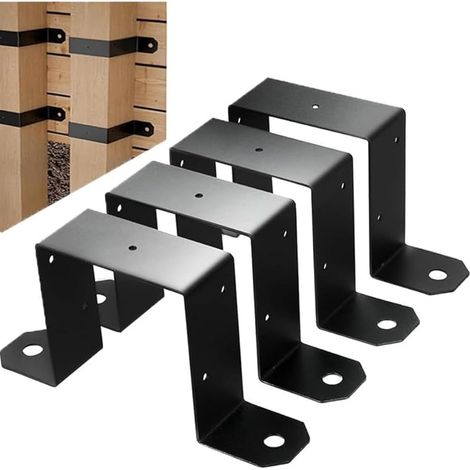 Lot de 4/8 supports pour poteau de terrasse et clôture, supports métalliques en U de 4x4 avec vis et sangles de serrage pour clôture robuste (lot de 4)