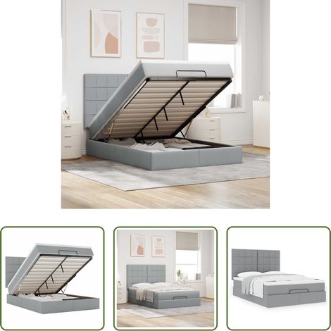 Matratze -  Ottoman-Bett mit Matratze Hellgrau 140x200 cm Stoff (1/5)