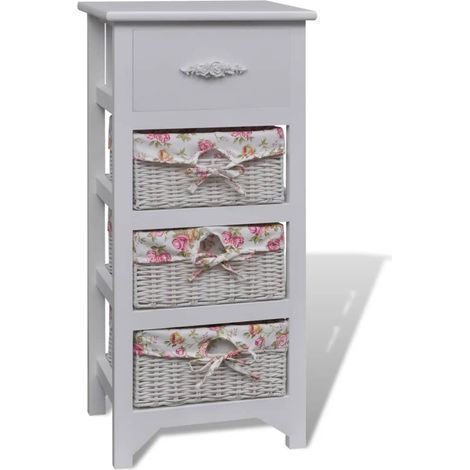 Armoire Meuble de rangement,Armoire avec 1 tiroir et 3 paniers Blanc Bois de Paulownia -43864 (1/5)