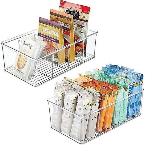 lot De 2 - Bote De Rangement Transparente Empilable - Panier De Rangement Pratique En Plastique Avec 4 Compartiments - Rangement Moderne Dans La C (1/5)