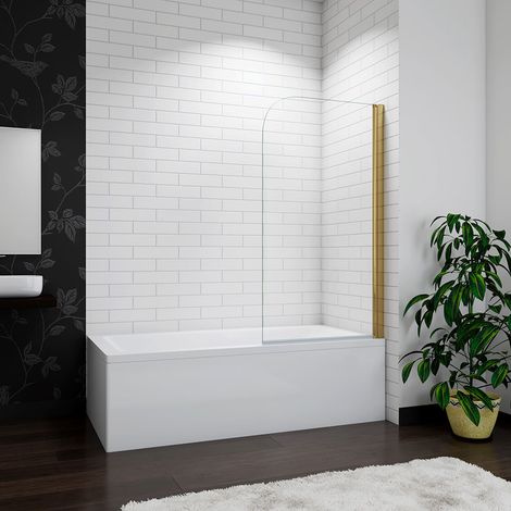 Aica 800x1400mm Brushed Gold Frameless Pivot Bath Screen Easyclean Glass Panel