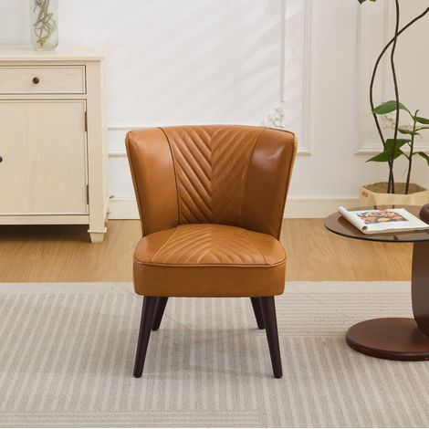 Fauteuil de salon sans accoudoirs en cuir pleine fleur, capitonné, marron clair HAVRYA (1/5)
