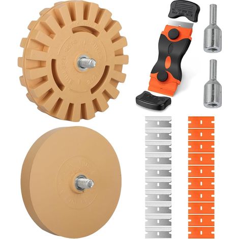 Radierscheibe mit Griff, Aufkleberentferner, mit Adapter, mit 10 Metallklingen + 10 Kunststoffklingen, zum Entfernen von Kleberesten von Autos und Motorrädern (Durchmesser 100 und Ø 88 mm) (1/5)