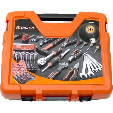 ORION91 TACTIX - Juego de Herramientas de 64 Piezas de Alta Calidad en Maletín, Incluye Alicates, Llaves, Destornilladores y Más, Ideal para Trabajos de Bricolaje y Reparaciones, Maletín de 46x41x13 c