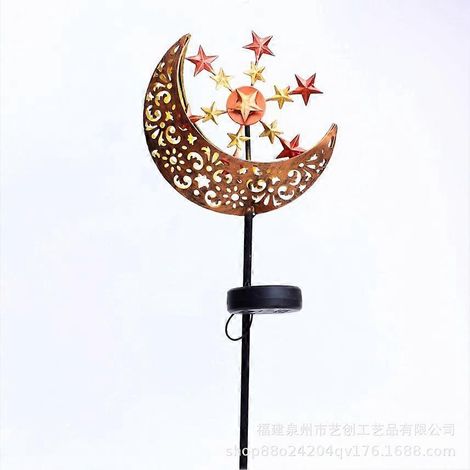 Lampes solaires de jardin d'extérieur, moulin à vent en métal creux sculpté en forme de lune, lampes de jardin solaires (1/5)