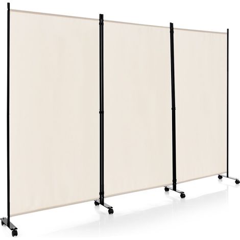 3 Panel Room Divider on Wheels Rolling Privacy Screens Portable Freestanding
