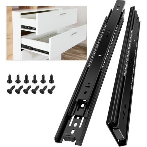 QORVA-Glissiere pour tiroir 400 mm Glissière de tiroir latéral rail coulissant coulisse tiroir sortie totale à bille pour placard Noir 1 Paire(2 pièces)