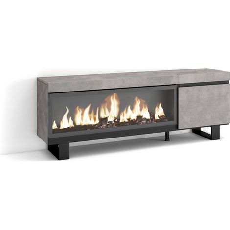 Skraut Home - Mueble TV, Televisión, Muebles de salón, almacenaje, 160, Para TV hasta 65", Chimenea eléctrica XXL, Diseño industrial, Estilo Moderno, Gris Cemento (1/5)