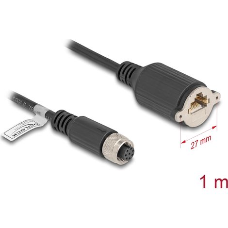 Delock Cable M12 Codificado A de 8 pines hembra a RJ45 hembra para instalaciÃ³n Cat.5e FTP 1 m negro