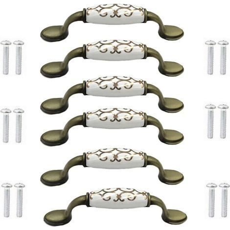 (6 pièces) boutons de porte en céramique en alliage de bronze pour armoire, armoire, garde-robe, poignée en bronze de style chinois (1/5)