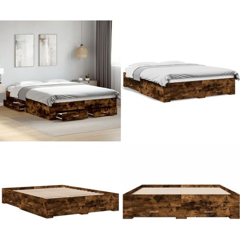 Bettgestell mit Schubladen Räuchereiche 140x200cm Holzwerkstoff - Holzbettwäsche - Bettsofa - Doppelbett - Boxspringbett - Massivholzbette - Home & Living (1/5)