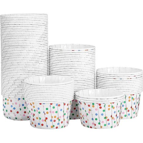 Cabilock Lot de 100 gobelets à dessert jetables en papier à pois pour coupes glacées et glaces (1/4)