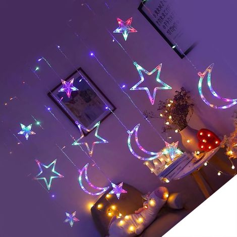 Guirlande LED étoiles et lunes 3,5 mètres, décoration murale chambre, ambiance féerique, guirlande lumineuse colorée pour Noël et fêtes, prise secteur. (1/3)