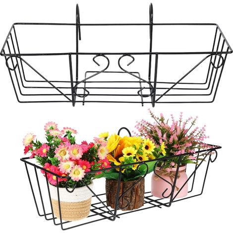 Support Suspendu en Fer Carré pour Pot de Fleurs, Jardinière Décorative Noire, Balcon Cuisine, Robuste et Design Européen (1/5)