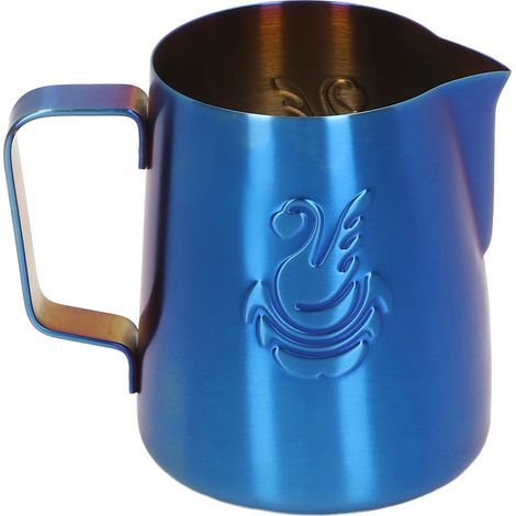 Pichet à Mousse de Lait 380 Ml, Mousseur de qualité Alimentaire en Acier Inoxydable avec Bec d', Tasse Multifonction pour Crème Latte Art Machine à café No (BLUE). (1/5)