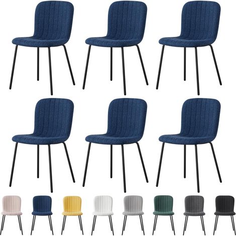 mcc direct Set of 6 Soft Fabric Dining Chairs with Upholstered Seat and Metal Legs for Dining Room, Living Room and Kitchen Room - New Bella BLUE (1/5)