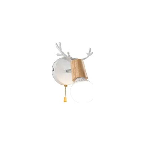 Bardusch-Nordique Moderne Conception Deer Antlers Forme Applique Murale En Bois avec Tirette Chaîne Commutateur Chambre de Lecture Applique Murale Chambre E27, Sans ampoule