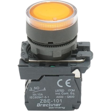 Pulsante con ritorno e segnalazione LED giallo 1NO+1NC, 220V/10A, TB5 Breckner Germany (1/5)