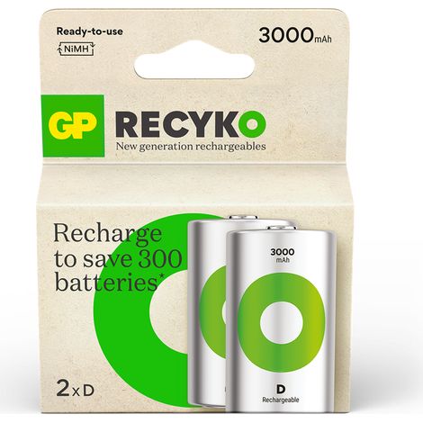 GP - ReCyko Rechargeable Battery, Size D, 3000 mAh, 1.2V (2-pack)