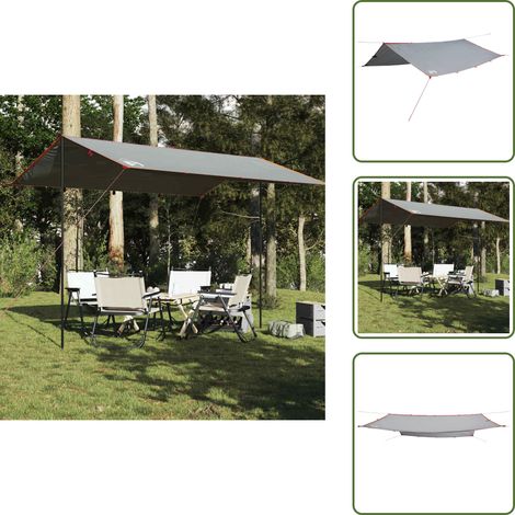 The Living Store Tarp Grau und Orange 400x294 cm Wasserdicht - Outdoorzelt - Campingausrüstung - Regenschutz - Wasserdichte Plane - Leichte Plane (1/5)