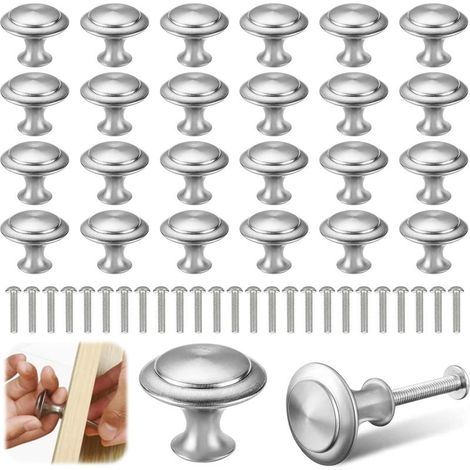 Lot de 25 poignées de meuble argentées – Acier inoxydable – Diamètre 30mm – Hauteur 22mm – Pour armoires et tiroirs (1/5)