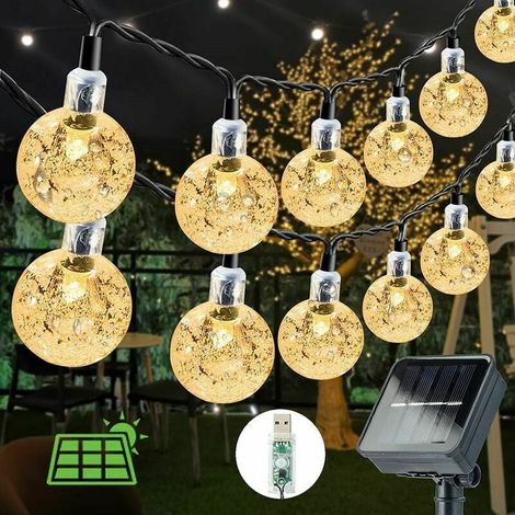 Guirlande lumineuse d'extérieur à énergie solaire, 7 mètres de long avec 50 LED, indice d'étanchéité IP65, 8 modes, double alimentation (solaire et USB), idéale pour Noël, les fêtes, les jardins (1/5)