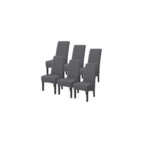 Housses de Chaise XL Extensibles Lot de 6, Gris, Élastiques et Lavables pour Salle à Manger, Dossier Haut