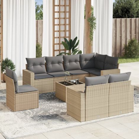 Salon de jardin avec coussins 9 pcs beige résine tressée vidaXL (1/4)